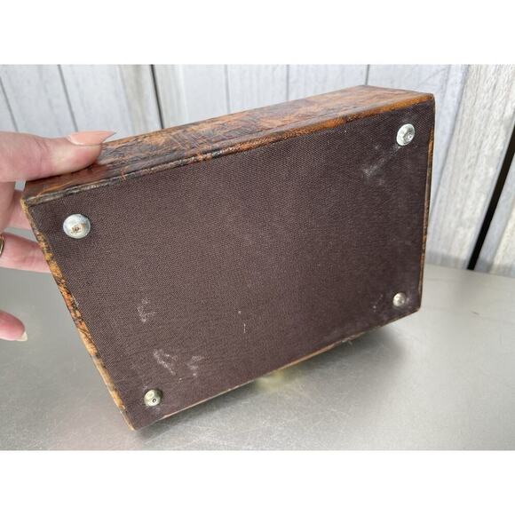 VTG Egyptian Camel Leather Lock Jewelry Box Osiris King Tut Hieroglyphic Gold - Picture 4 of 11